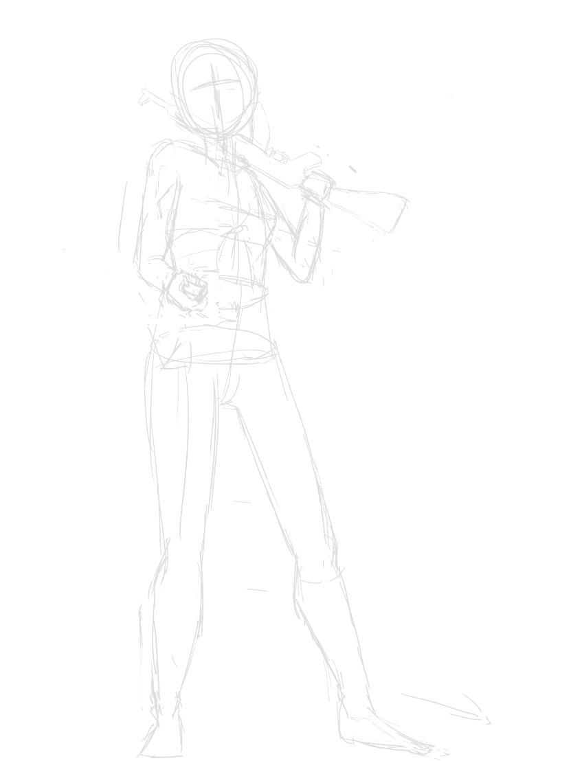 AK47，我本想避免去落俗套去画无透视的侧面的，但这个构图和姿势让我必须得画hh